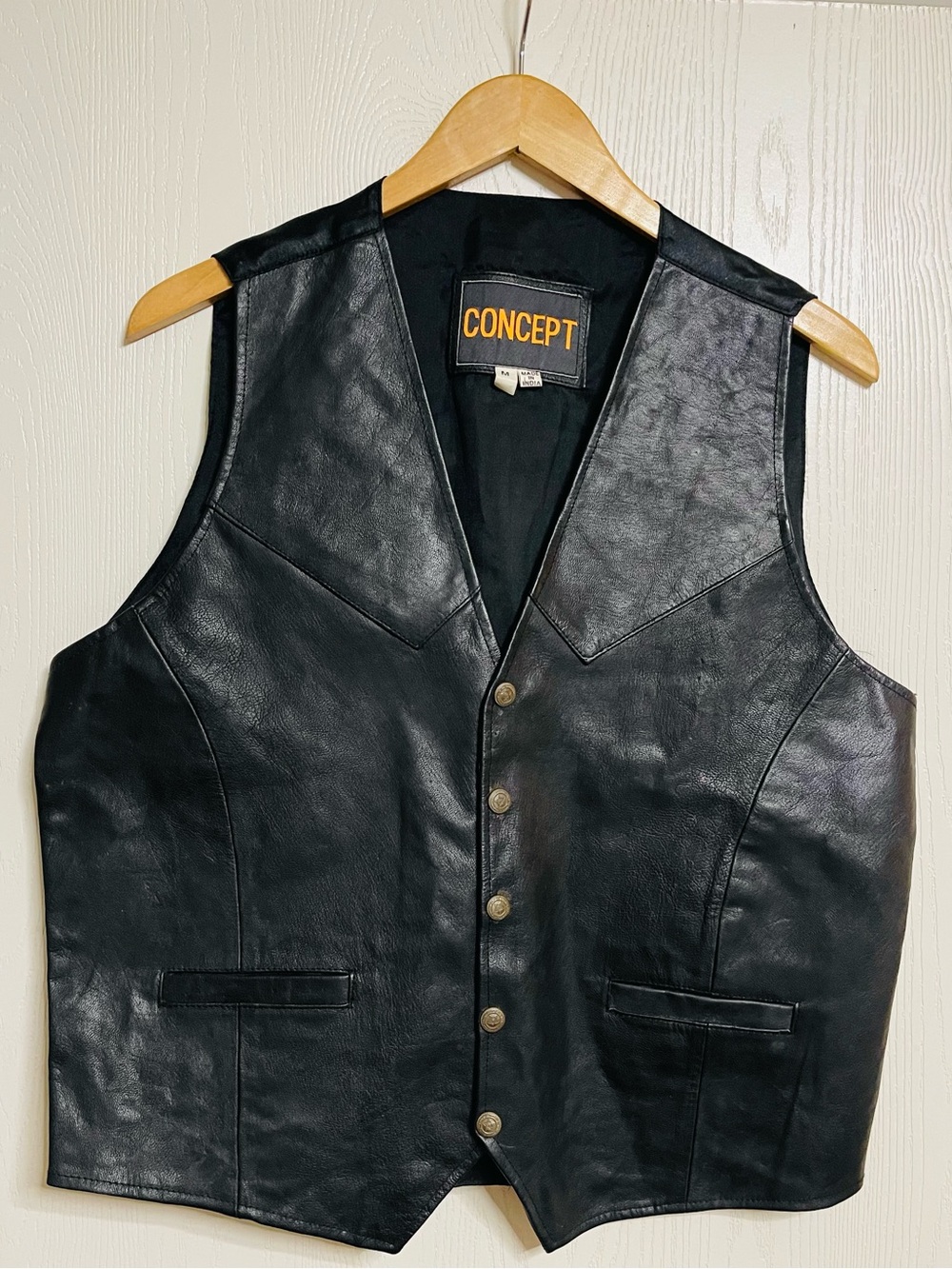 Vintage Concept Men’s M Black Real Leather Vest Biker Western Motorcycle Festiva